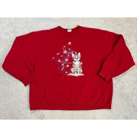 Jerzees Nublend Vintage Cat Let It Snow Graphic Sweatshirt Red Size 2X - Picture 1 of 4